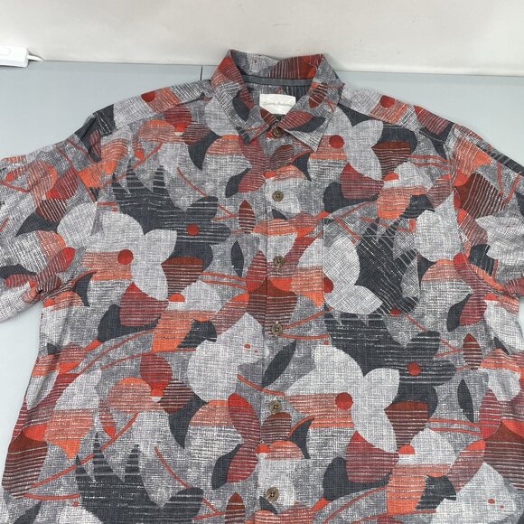 Tommy Bahama Silk Hawaiian Shirt Button Up Floral Beach Artsy Cruise Gray Red L - Picture 3 of 7